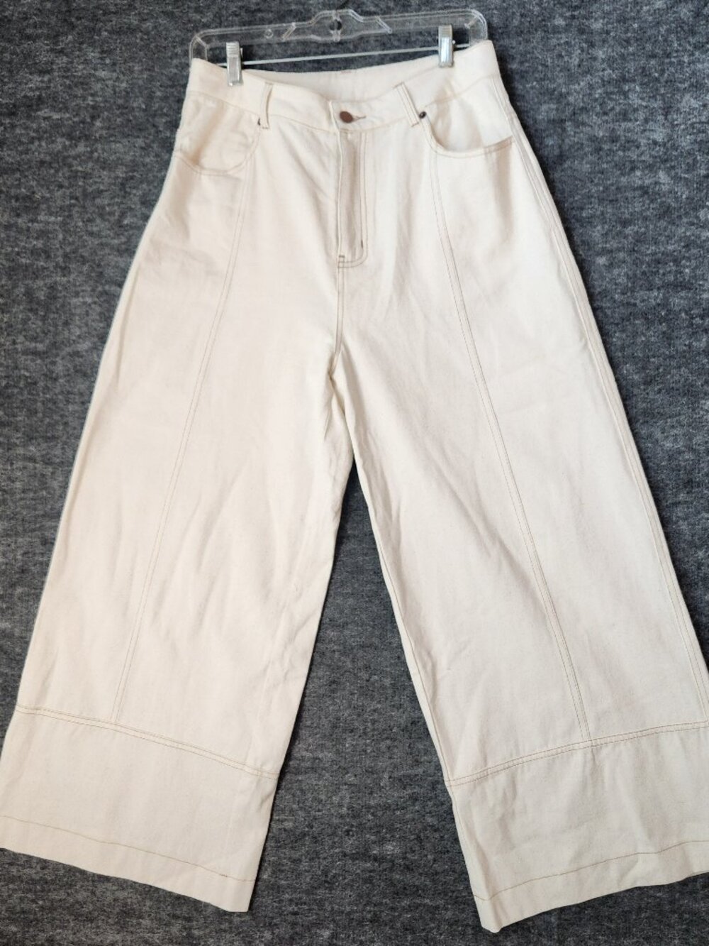 Entro High Waisted Cropped Wide Leg Denim Pants M Off White Boho Contrast